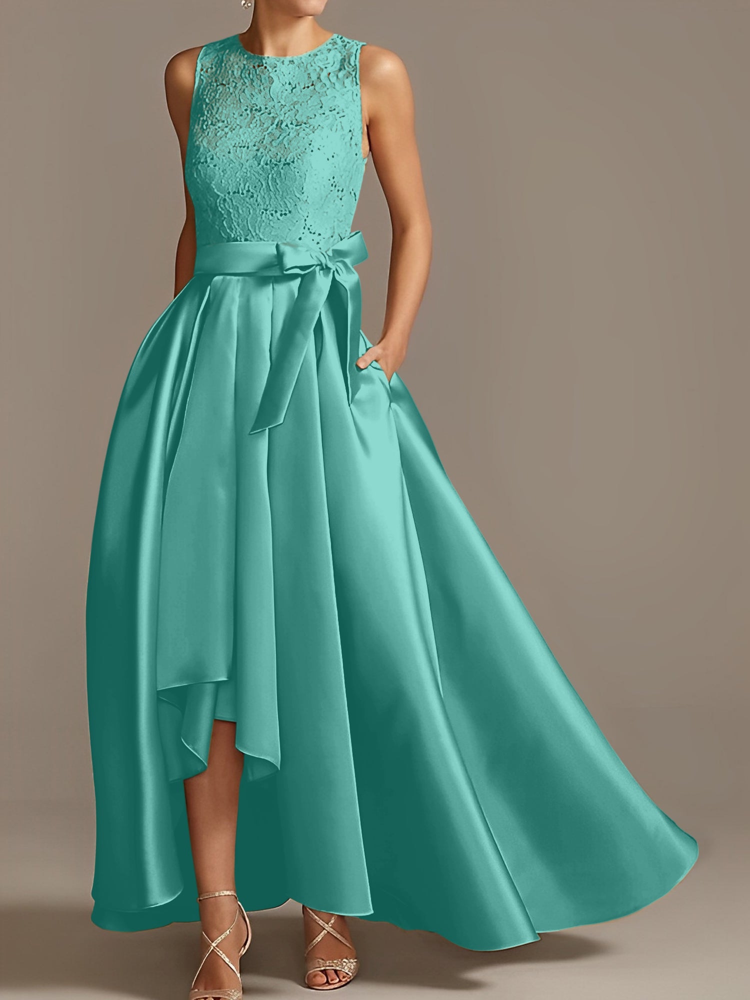 Asymmetrical Princess A-Line Sleeveless Mother Of The Bride Dress With Jewel Neck And Pleats-27prom
