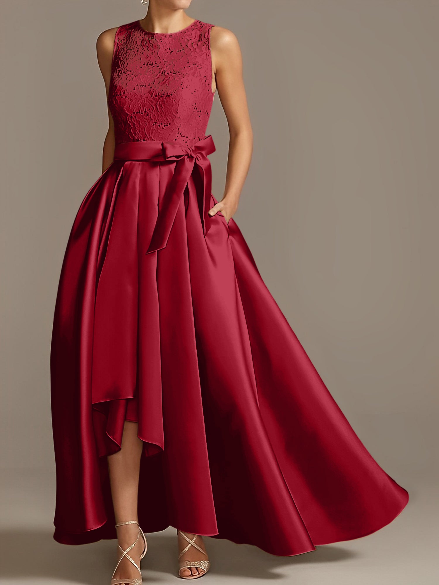 Asymmetrical Princess A-Line Sleeveless Mother Of The Bride Dress With Jewel Neck And Pleats-27prom