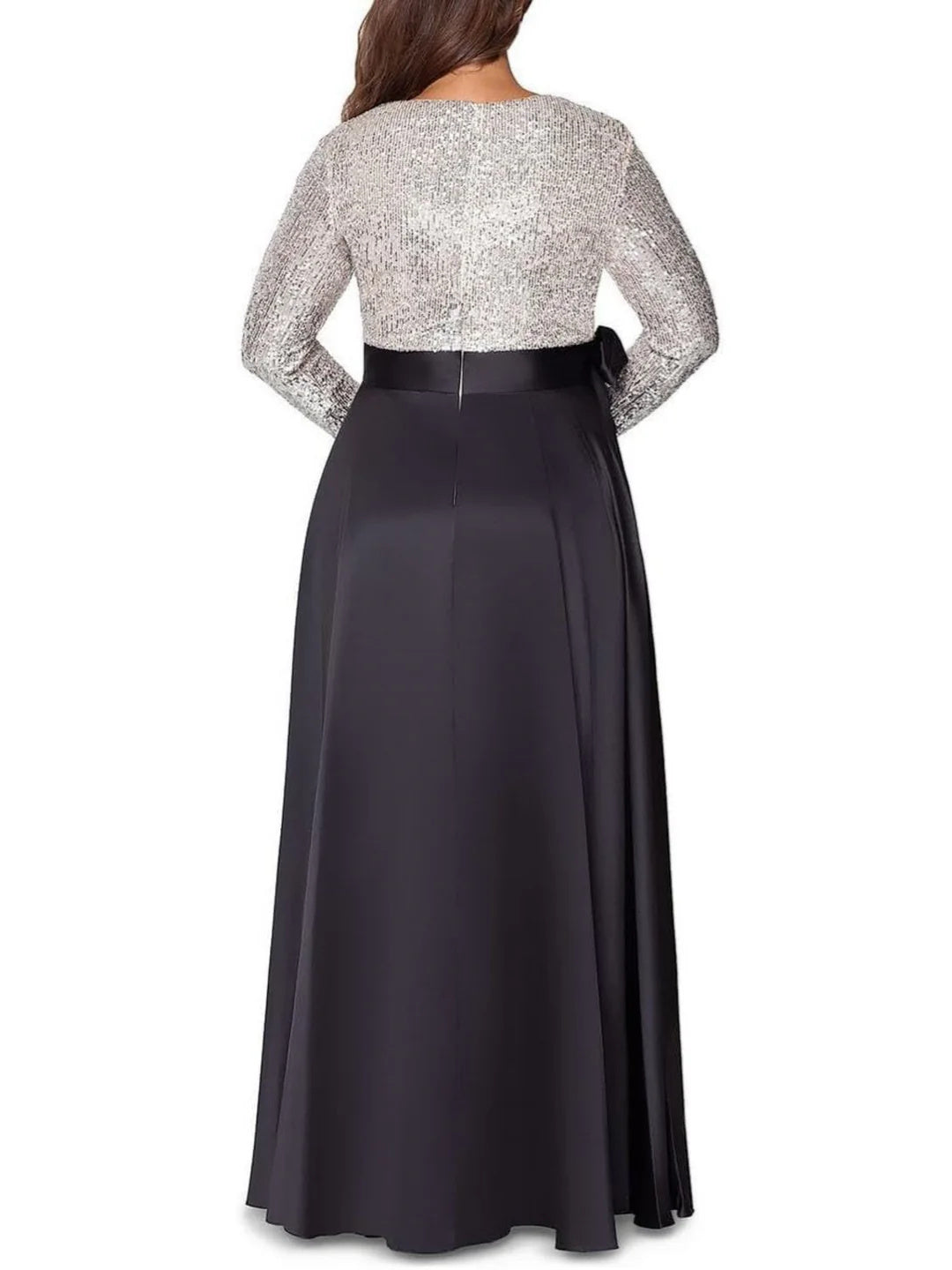 V-Neck A-Line Princess Floor-Length Plus Size Mother of the Bride Dress With Long Sleeves and Pocket Sequins
