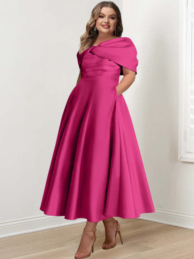 Plus Size Off-The-Shoulder A-Line Princess Ankle-Length Mother Of The Bride Dress With Ruffles & Bowknot-27prom