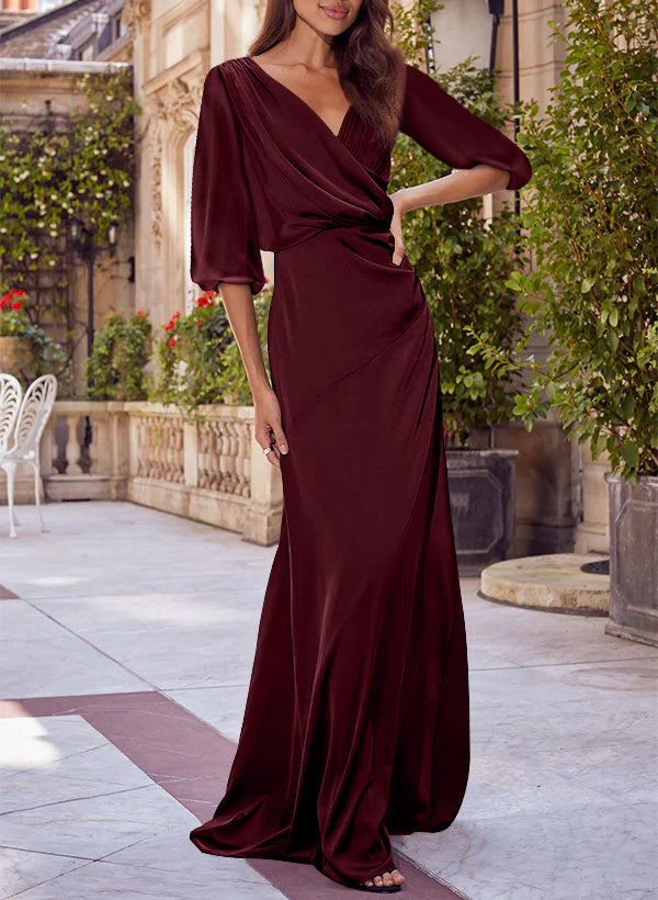 Red V-neck Floral Print Column Dress for Mothers of the Bride & Groom-27prom