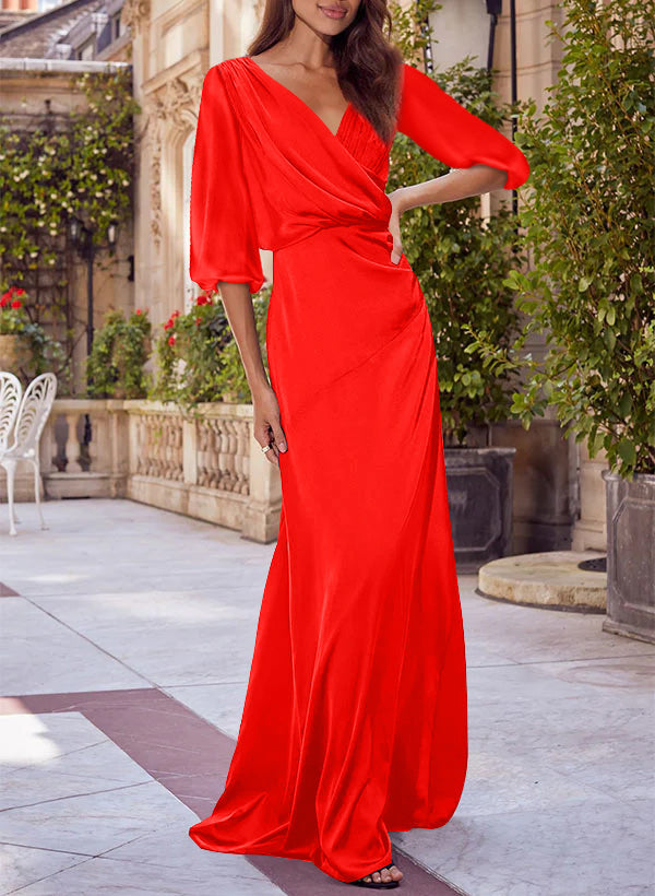 Red V-neck Floral Print Column Dress for Mothers of the Bride & Groom-27prom