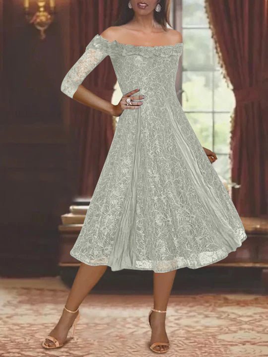 Off-the-shoulder A-Line Princess Dresses for Mothers of the Bride & Groom with Half Sleeves and Lace