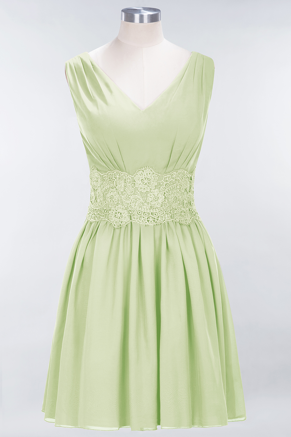 27prom Pretty V-Neck Short Sleeveless Lace Bridesmaid Dresses Online-27prom