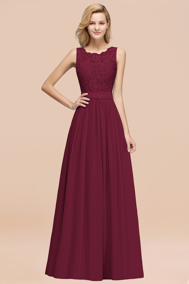 27prom Elegant Chiffon Lace Scalloped Sleeveless Ruffle Bridesmaid Dresses-27prom