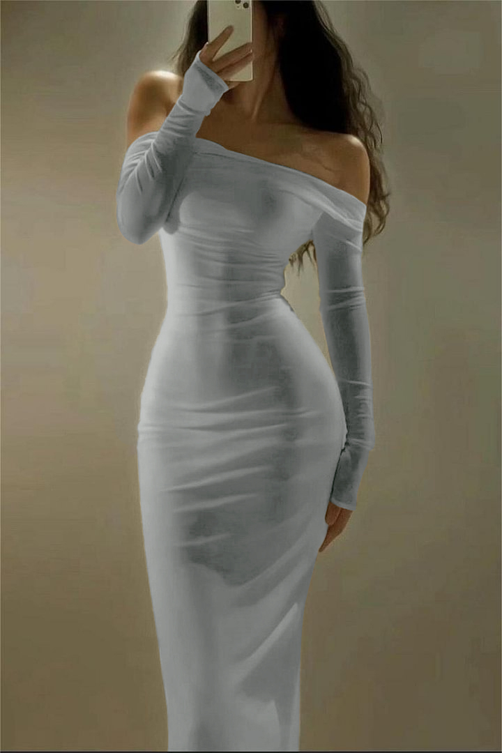 Off the Shoulder Strapless Long Sleeves Long Prom Dress With Pleated