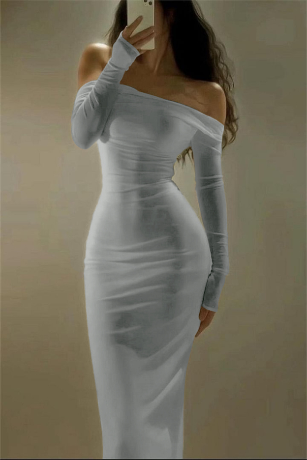 Off the Shoulder Strapless Long Sleeves Long Prom Dress With Pleated