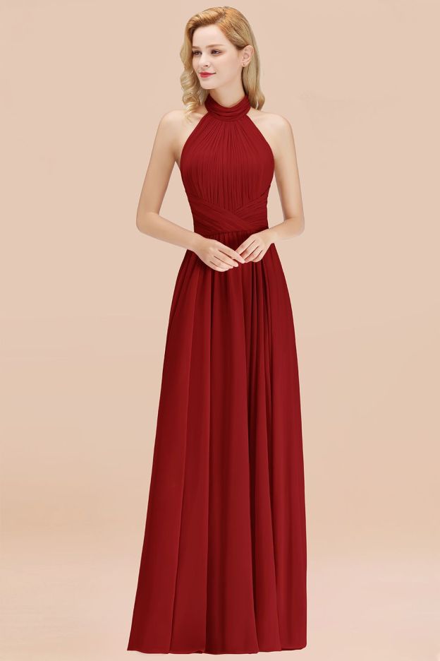 27prom Gorgeous High-Neck Halter Backless Bridesmaid Dress Dusty Rose Chiffon Maid of Honor Dress-27prom