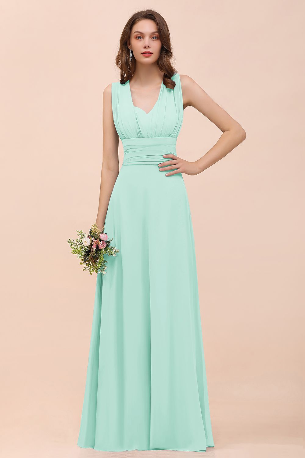 27prom New Arrival Dusty Blue Ruched Long Convertible Bridesmaid Dresses-27prom