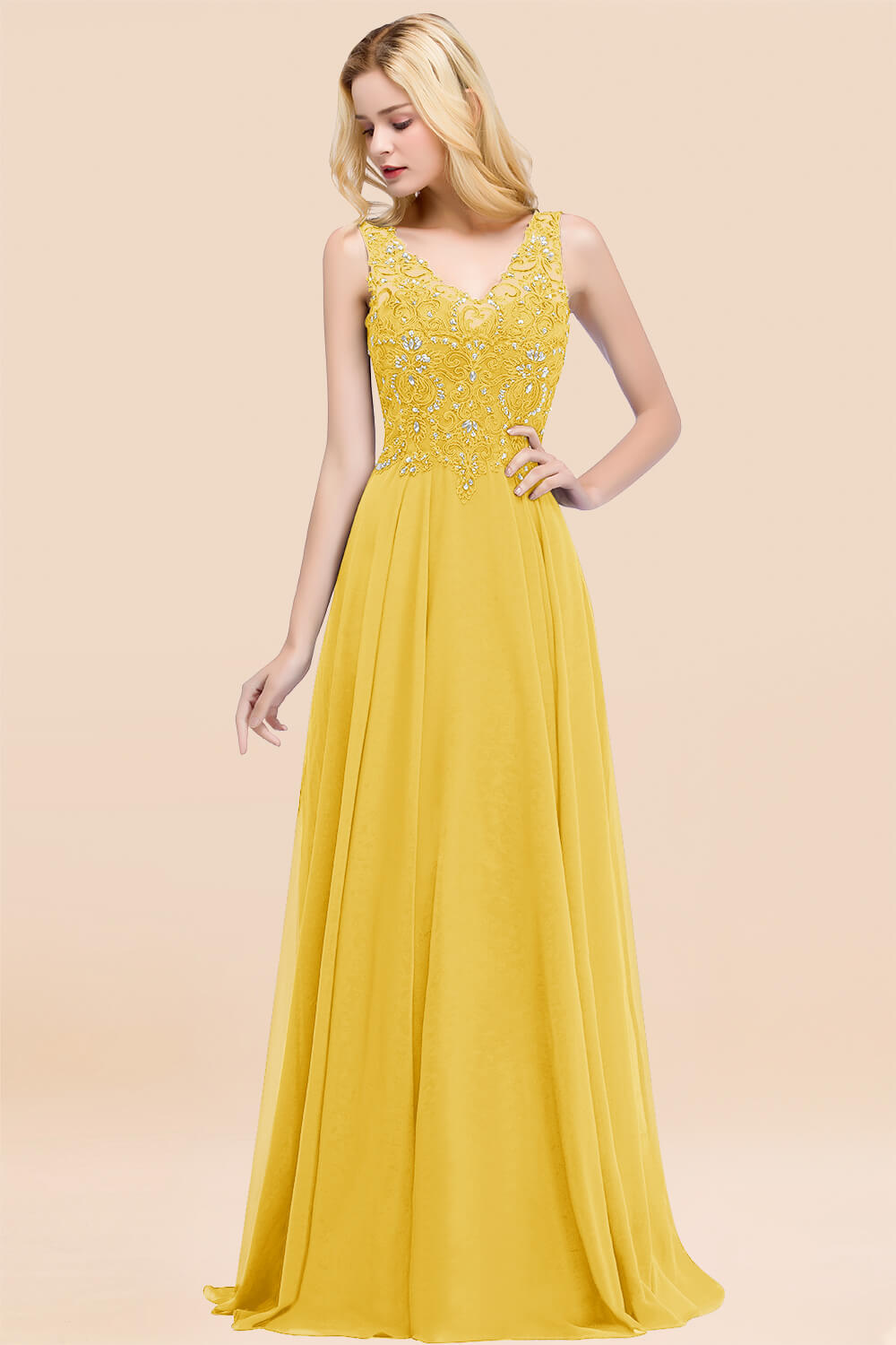 27prom Affordable Lace V-Neck Navy Bridesmaid Dresses With Appliques-27prom