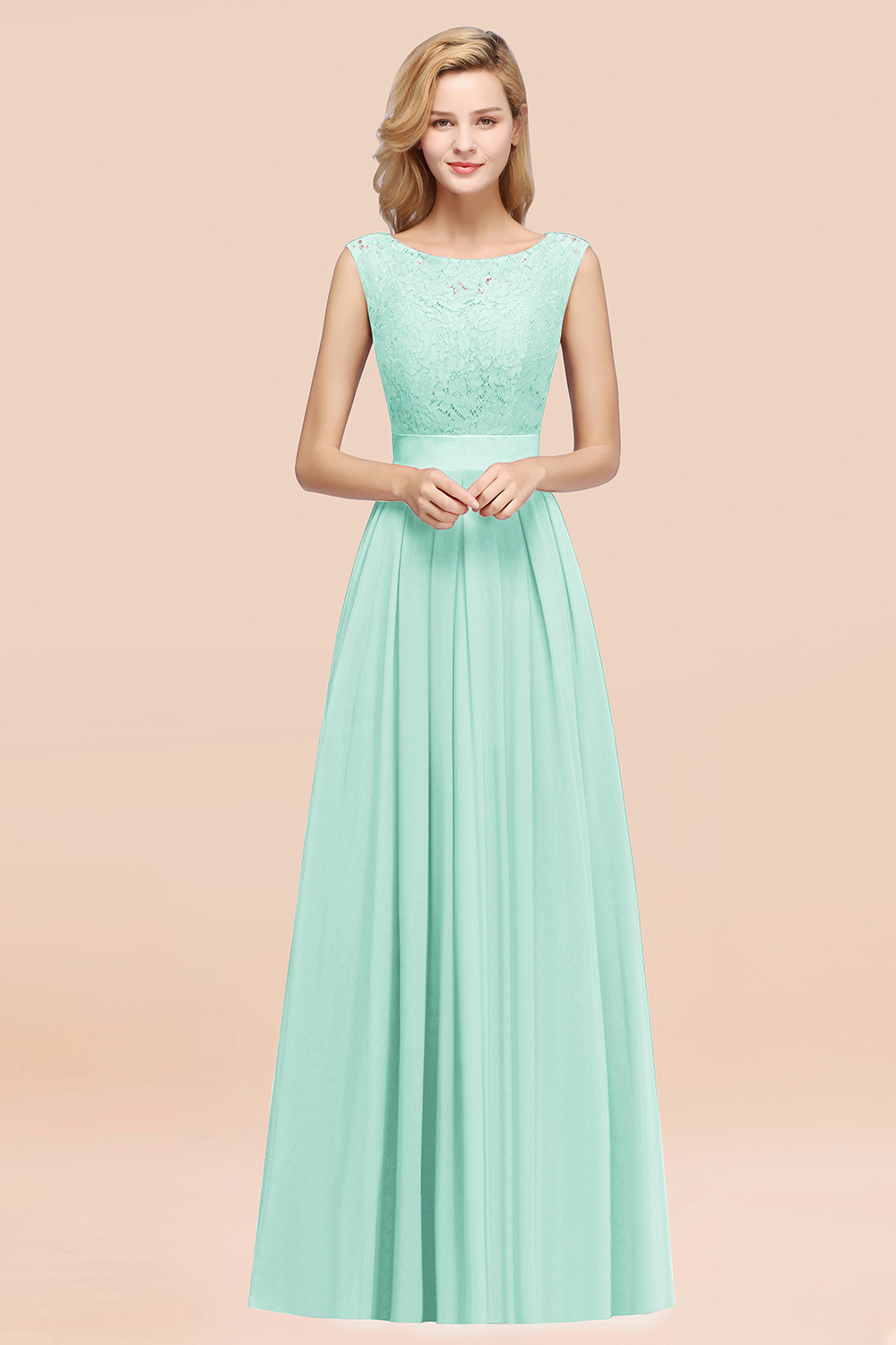 27prom Vintage Sleeveless Lace Bridesmaid Dresses Affordable Chiffon Wedding Party Dress Online-27prom
