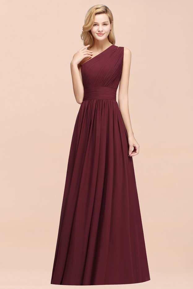 27prom Stylish One-shoulder Sleeveless Long Junior Bridesmaid Dresses Affordable-27prom