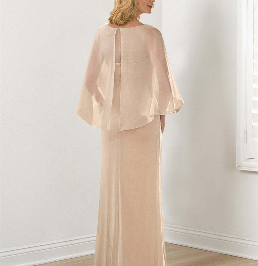 Round Neck Column/Sheath Mother of the Bride Dresses with Ruched Detail-27prom