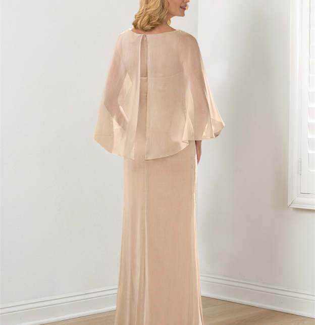 Round Neck Column/Sheath Mother of the Bride Dresses with Ruched Detail-27prom