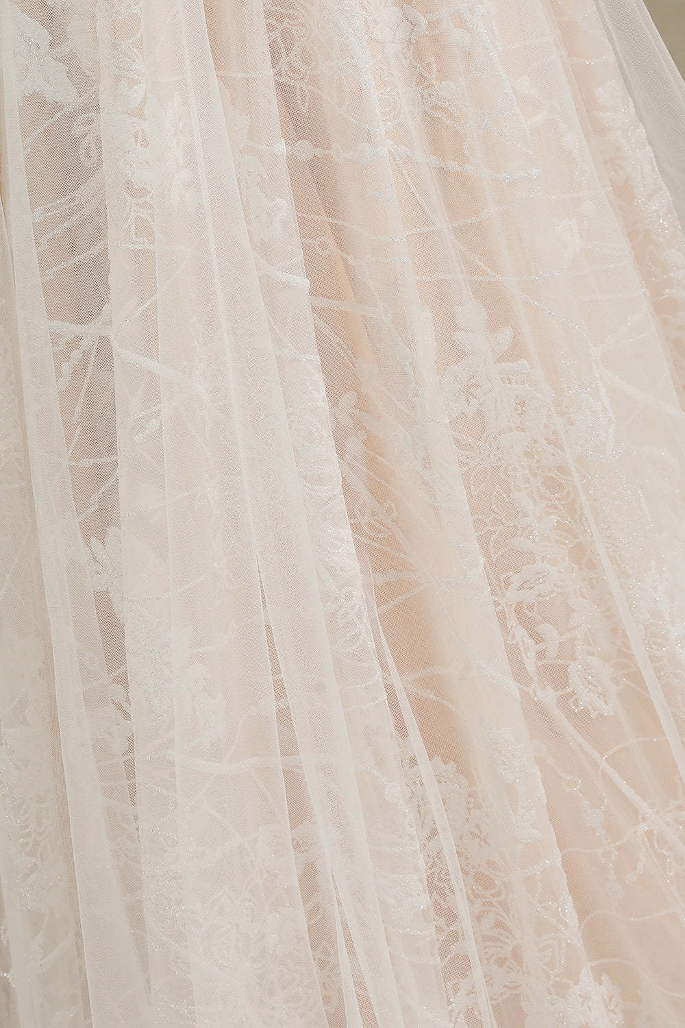 Sheer Long Sleeve A-Line Illusion Tulle Wedding Dress with Lace