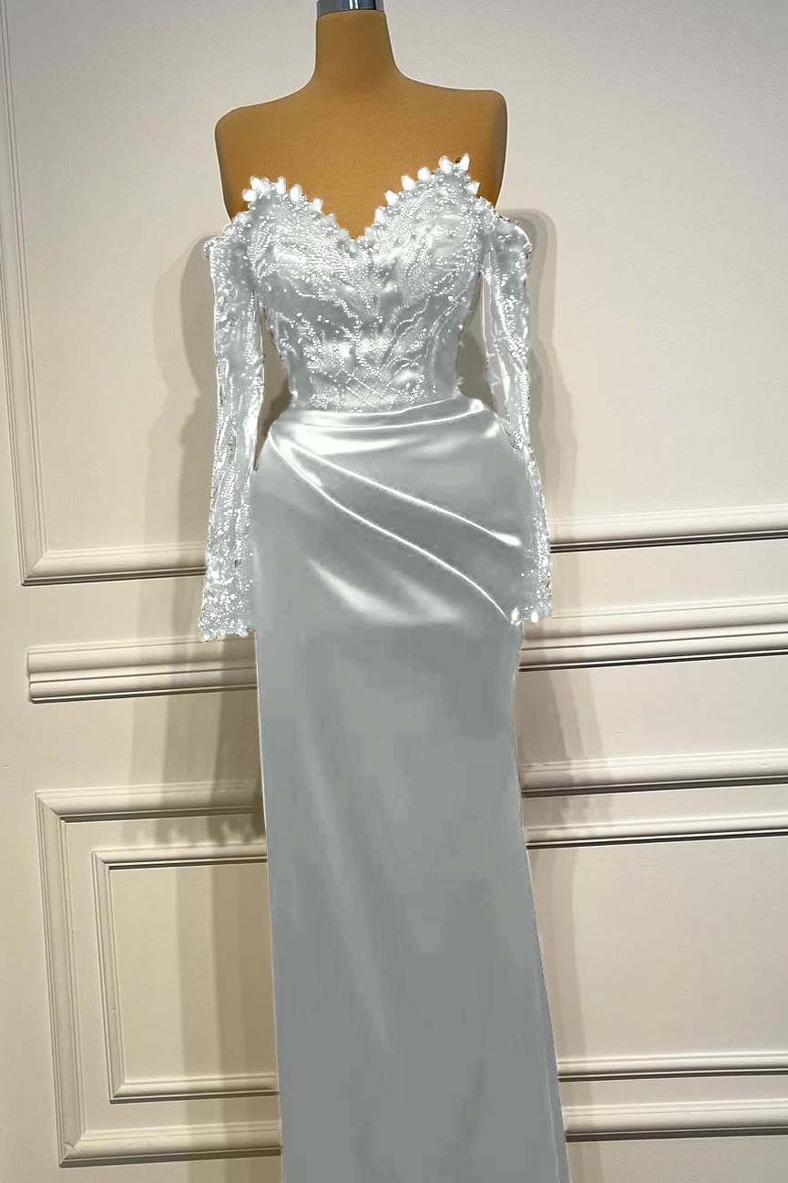 Long Sleeves Strapless Long Mermaid Prom Dress With Beading Pleated