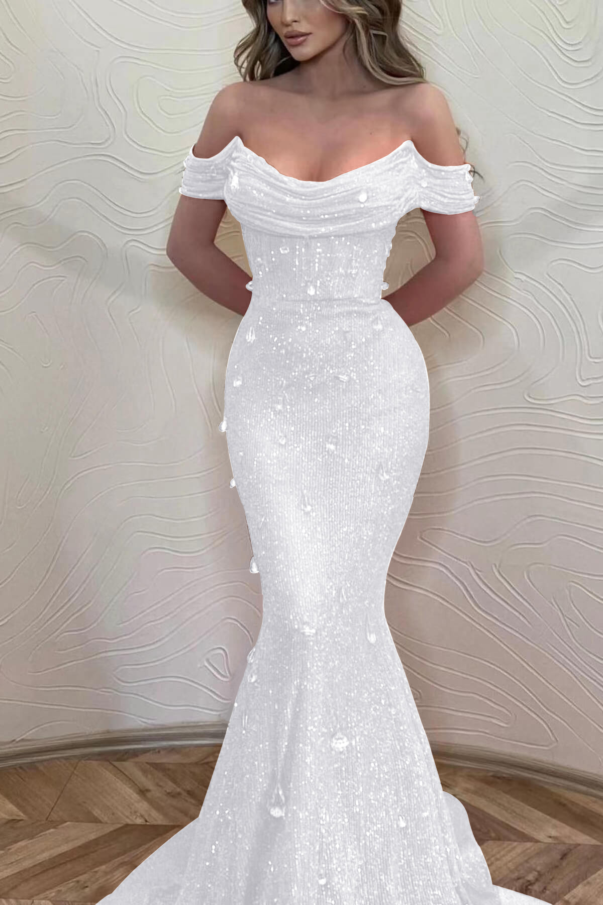 Orange Off the Shoulder Strapless Sleeveless Prom Dress With Sequins Mermaid