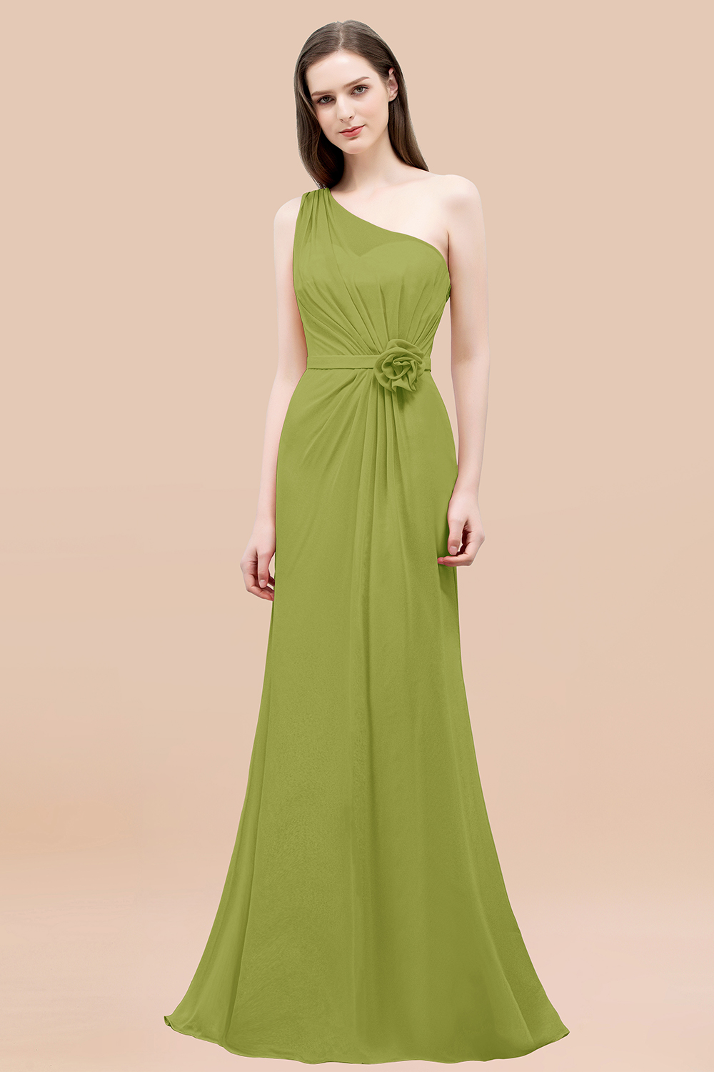 27prom Affordable Mermaid One shoulder Pink Bridesmaid Dresses with Flowers-27prom