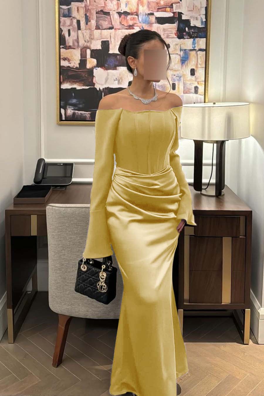 Strapless Long Sleeves Mermaid Long Prom Dress With Pleated