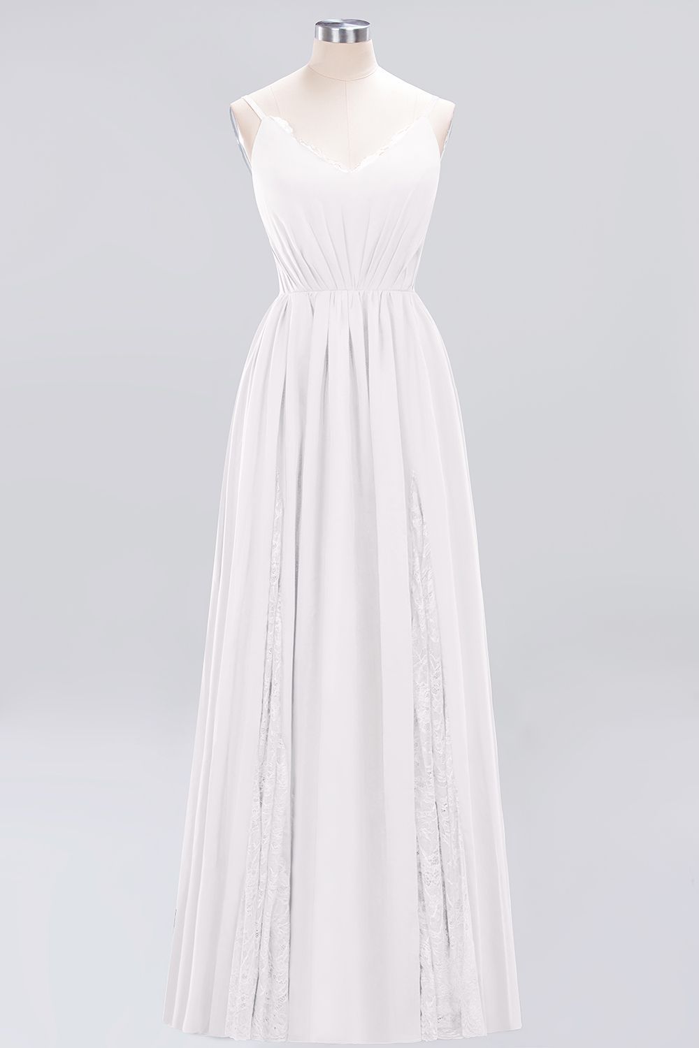 27prom Elegant Spaghetti Straps Long Bridesmaid Dress Lace V-Neck Maid of Honor Dress-27prom