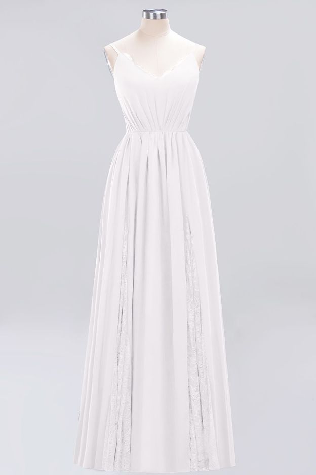 27prom Elegant Spaghetti Straps Long Bridesmaid Dress Lace V-Neck Maid of Honor Dress-27prom