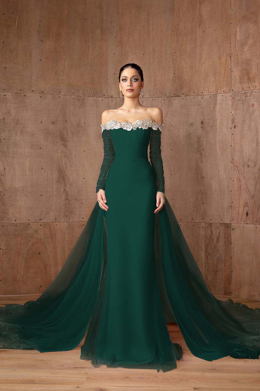 Strapless Long Sleeves Mermaid Long Prom Dress With Appliques