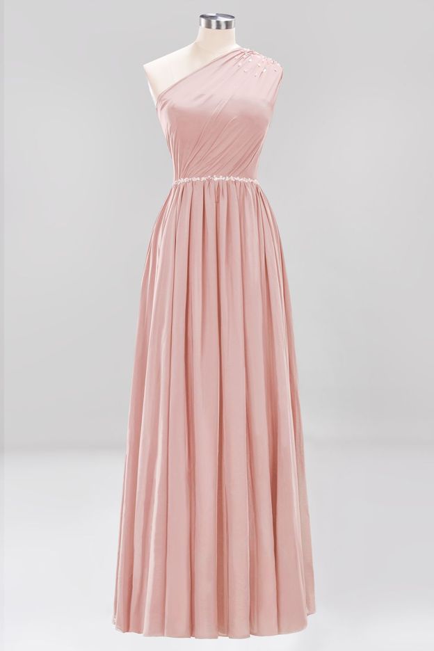 27prom Modest One-shoulder Royal Blue Affordable Bridesmaid Dress with Beadings-27prom