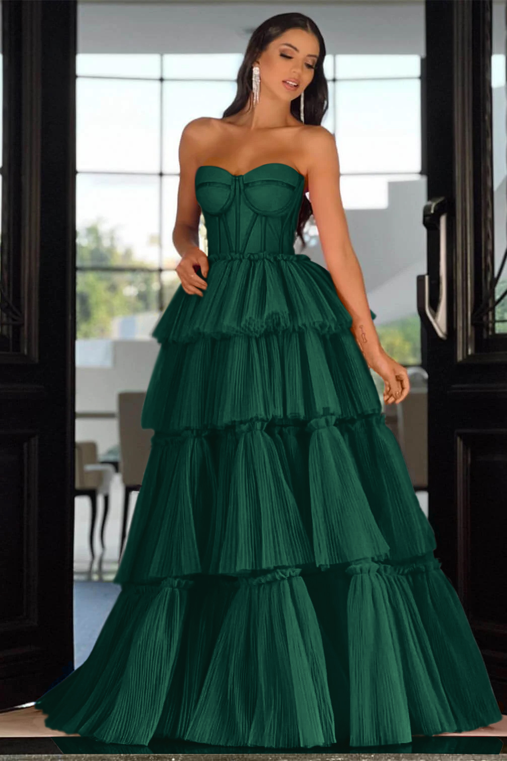 Elegant Sweetheart Strapless Prom Dress Long Sleeveless Layers Hot Pink