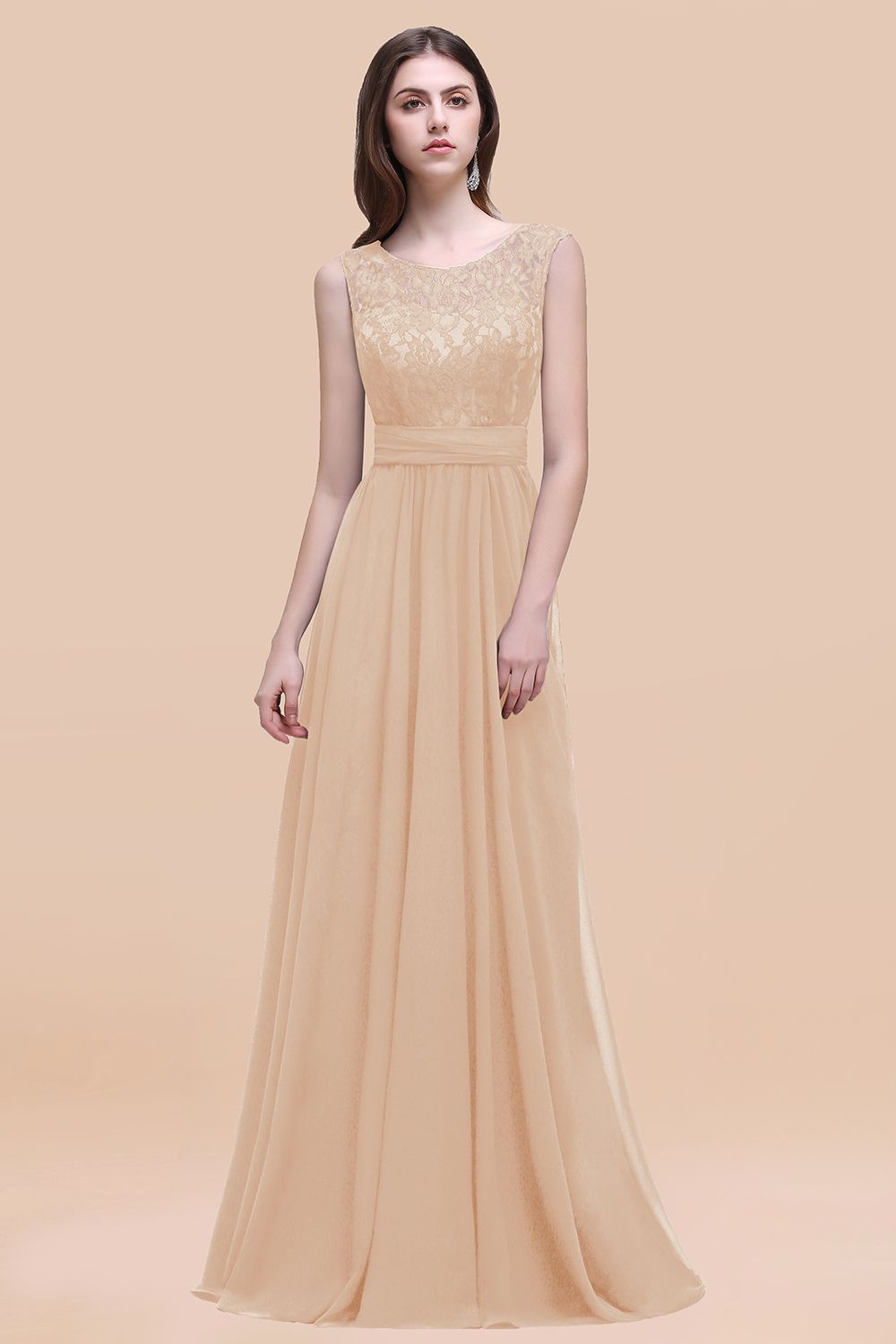 27prom Vintage Lace Scoop Sleeveless Dark Blue Bridesmaid Dress with V-Back-27prom