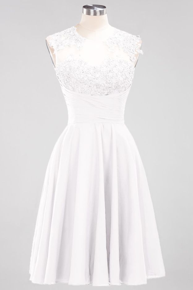 27prom Cute Chiffon Round Neck Short Burgundy Bridesmaid Dresses with Appliques-27prom