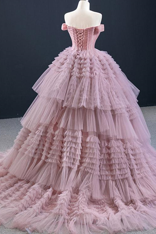 Lotus Off the Shoulder Ball Grown Prom Dress Tulle Layered Strapless On Sale
