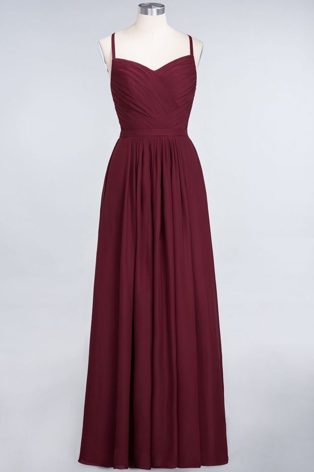 27prom Glamorous Spaghetti Straps Sweetheart Ruffle Chiffon Bridesmaid Dress Online-27prom