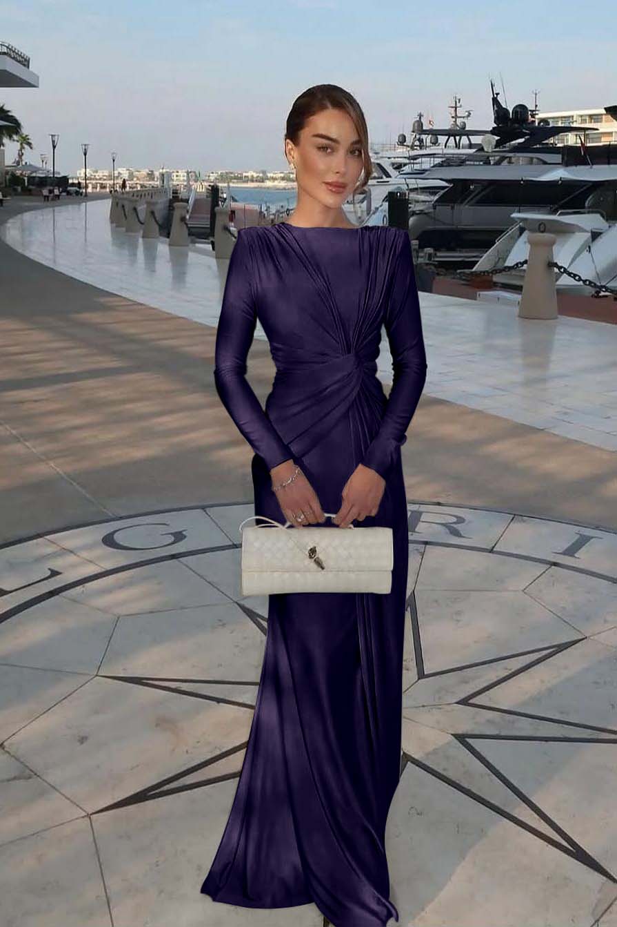 Chic Jewel Long Sleeves Mermaid Long Prom Dress With Pleated