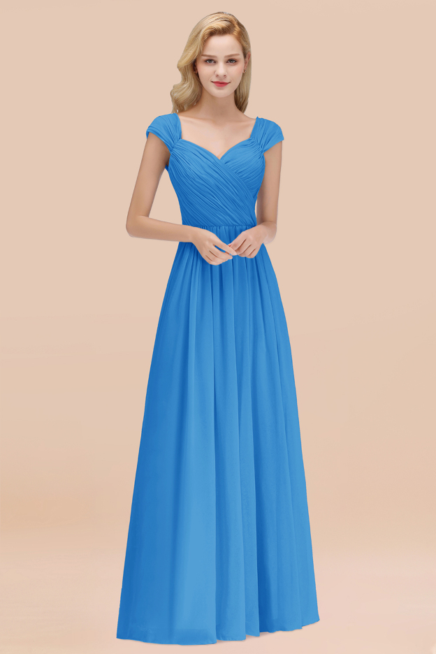 27prom Modest Chiffon Sweetheart Sleeveless Affordable Bridesmaid Dresses with Ruffles-27prom