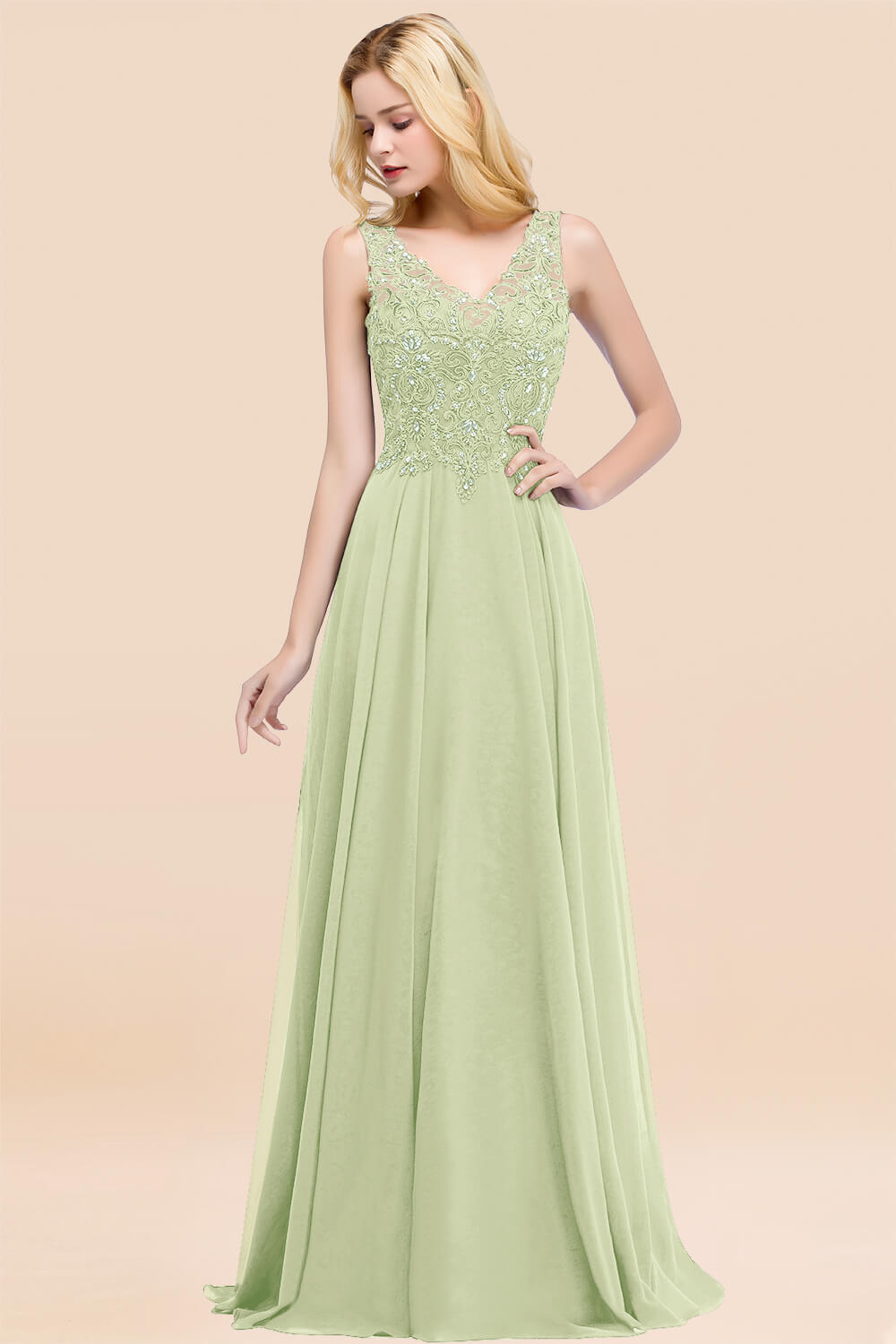 27prom Affordable Lace V-Neck Navy Bridesmaid Dresses With Appliques-27prom