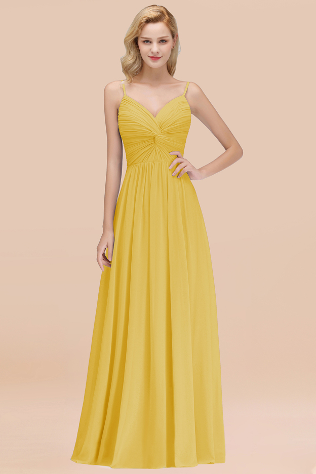 27prom Chic V-Neck Pleated Backless Bridesmaid Dresses with Spaghetti Straps-27prom