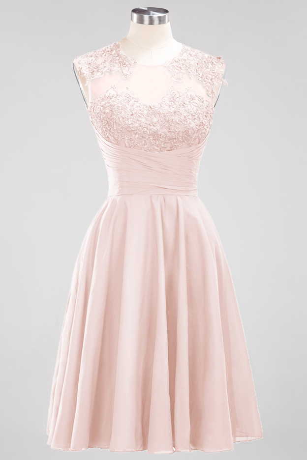 27prom Cute Chiffon Round Neck Short Burgundy Bridesmaid Dresses with Appliques-27prom