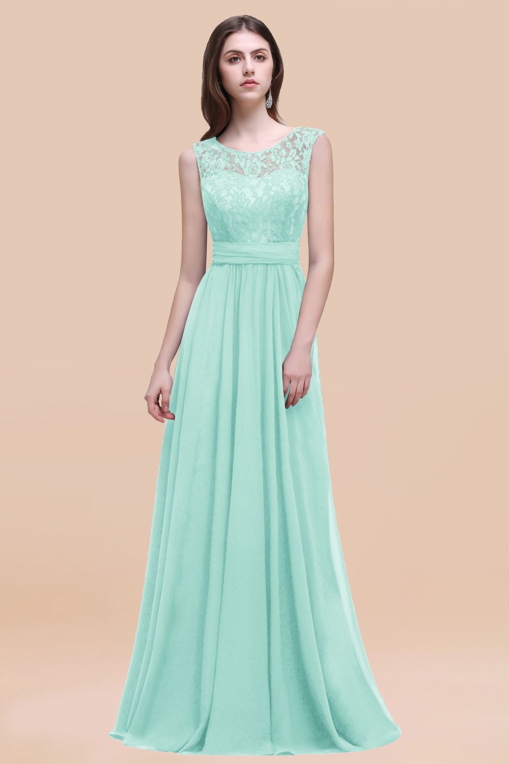 27prom Vintage Lace Scoop Sleeveless Dark Blue Bridesmaid Dress with V-Back-27prom