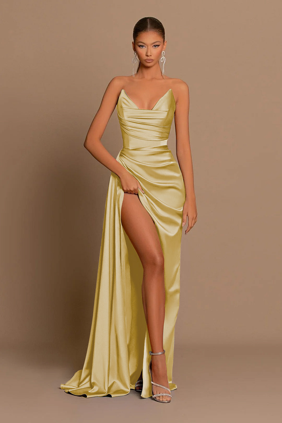 Elegant Royal Blue Long Evening Dress with Pleated Charmeuse and Slit