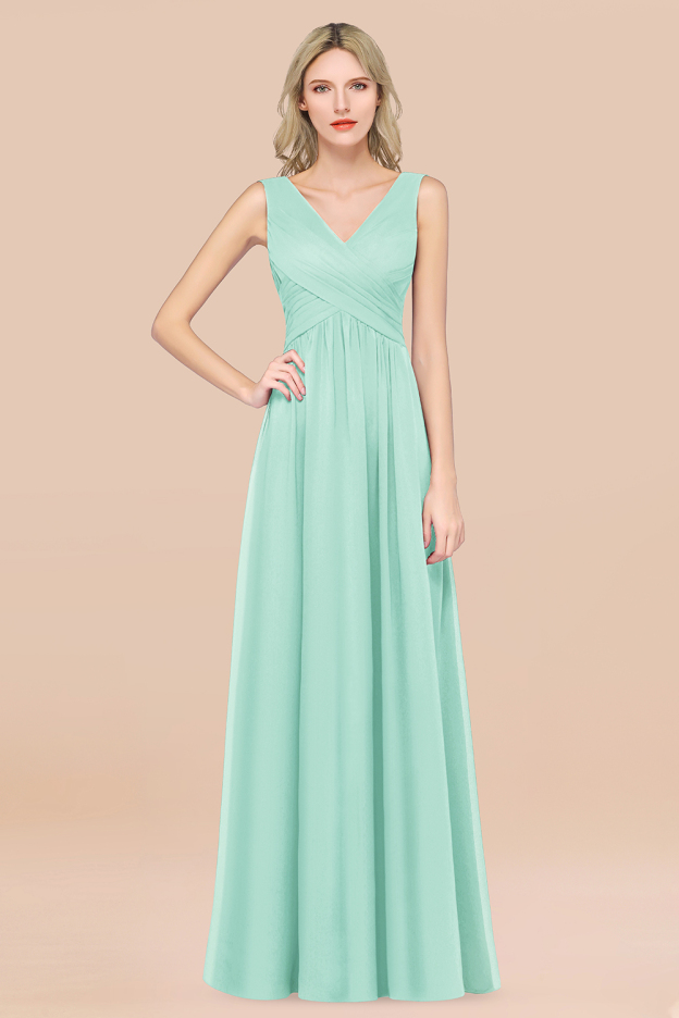 27prom Glamorous Chiffon V-Neck Sleeveless Burgundy Bridesmaid Dress with Draped Back-27prom