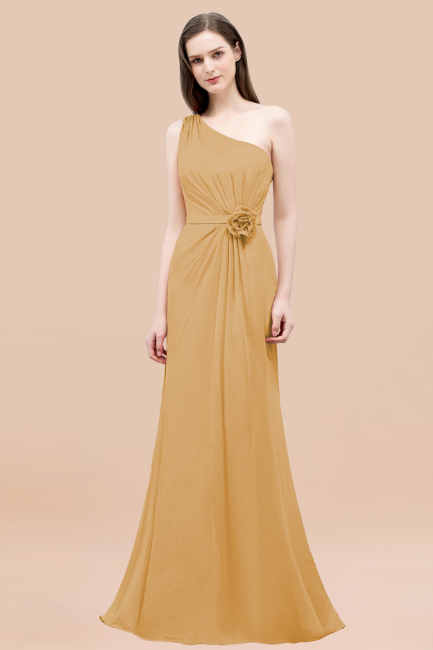 27prom Affordable Mermaid One shoulder Pink Bridesmaid Dresses with Flowers-27prom