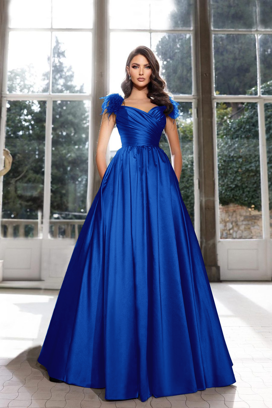 Tassel Sleeveless Straps A Line Long Prom Dress Pleated Dark Navy