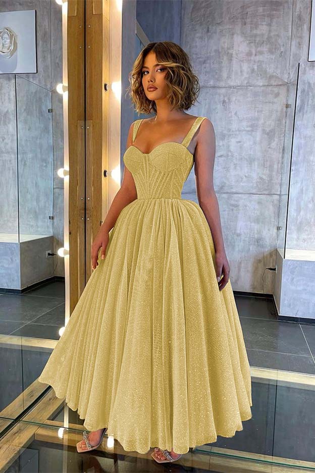 Chic Glittering Straps Sweetheart Sleeveless A Line Prom Dress With Sequins