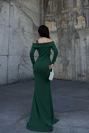 Off the Shoulder Long Sleeves Split Long Prom Dress With Pleated