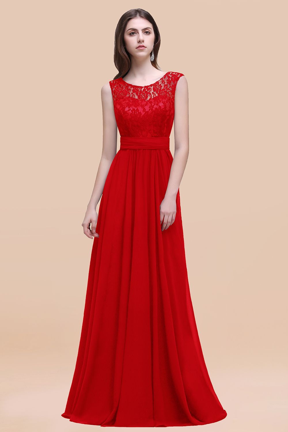 27prom Vintage Lace Scoop Sleeveless Dark Blue Bridesmaid Dress with V-Back-27prom