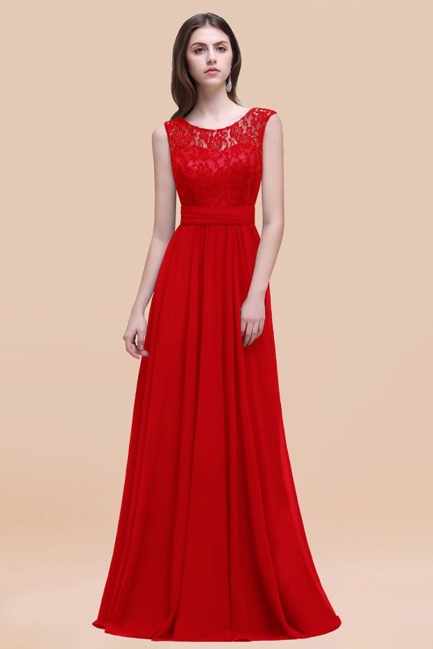 27prom Vintage Lace Scoop Sleeveless Dark Blue Bridesmaid Dress with V-Back-27prom