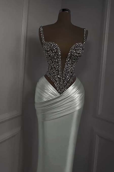 Spaghetti Strap Sweetheart Sleeveless Long Prom Dress With Beading