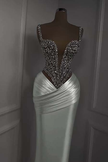 Spaghetti Strap Sweetheart Sleeveless Long Prom Dress With Beading