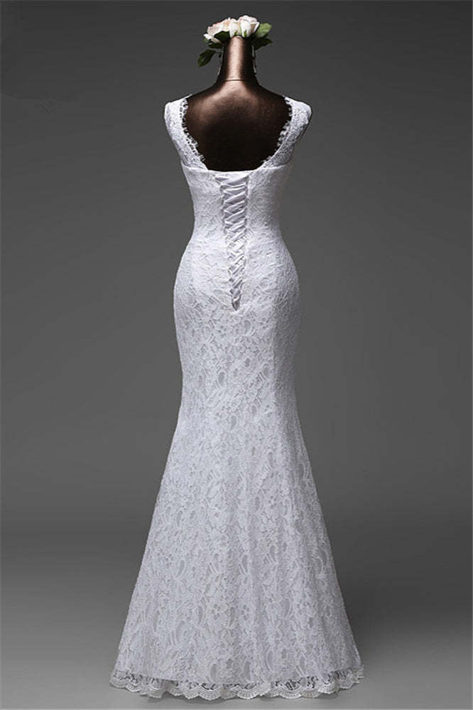 Jewel Neck Floor-Length Mermaid Wedding Dress with Lace