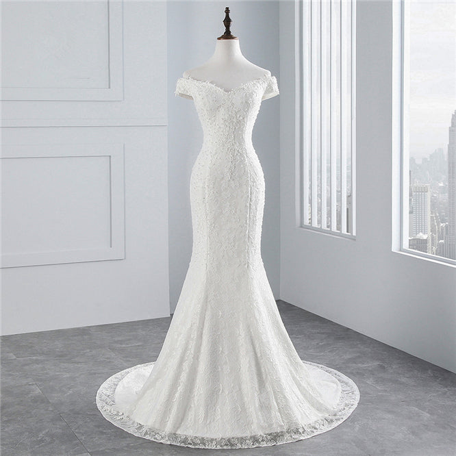 Off-the-Shoulder Long Mermaid Wedding Dress with Lace